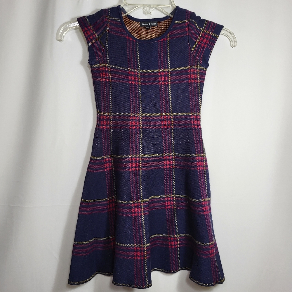 Violets & Roses blue and red plaid dress   girls S  #886